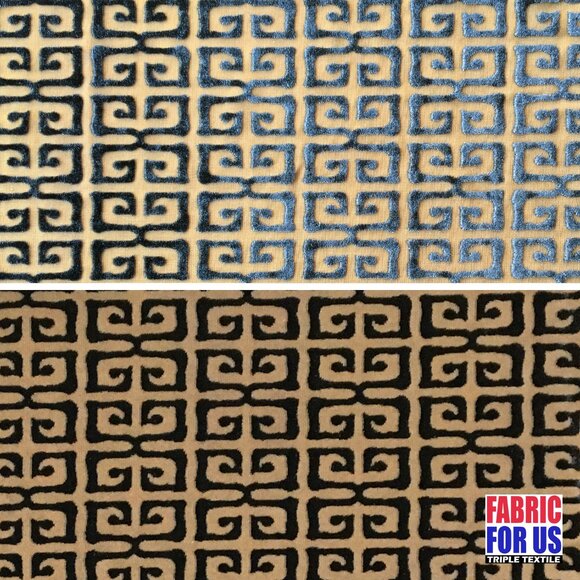 Greek Key Burnout Velvet Stretch Fabric Tan and Brown 58" Wide BTY - Picture 1 of 1